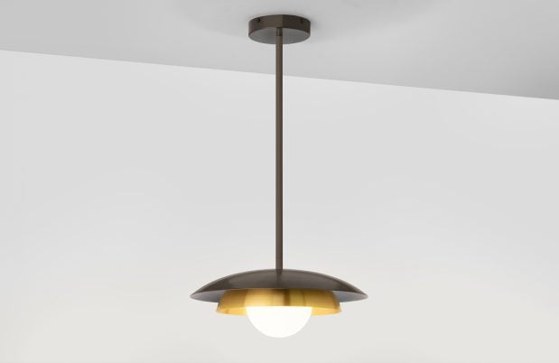 CTO Lighting Carapace - Rod Pendant Light bronze with shiny opal glass-0