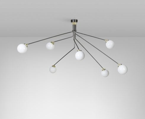 CTO Lighting Array Pendant - Medium - DALI-A Ceiling Light bronze with satin brass details and shiny opal glass-0