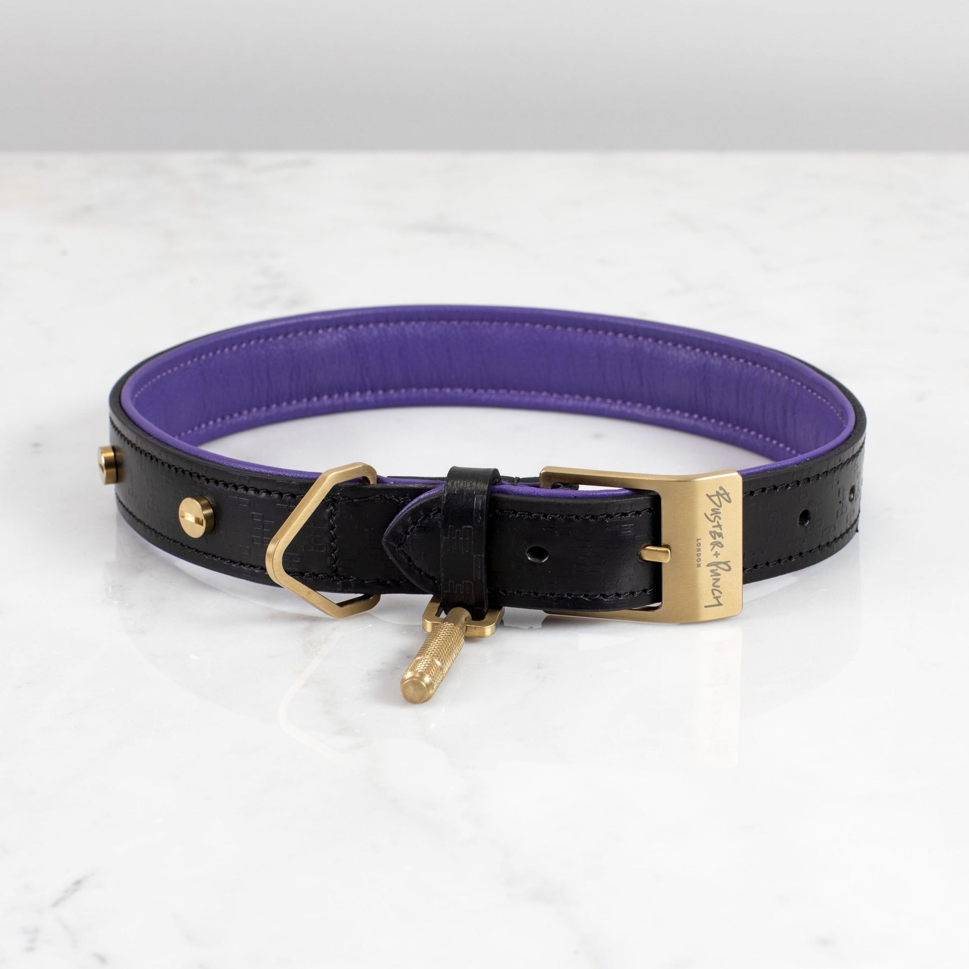 Buster + Punch RPA-02775 Hand Crafted - X Large  Dog Collar Black/Purple - Brass-0