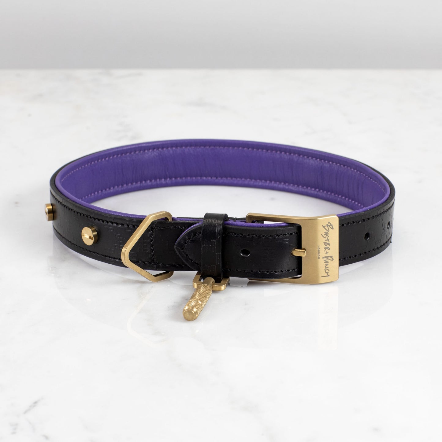 Buster + Punch RPA-02769 Hand Crafted - Small  Dog Collar Black/Purple - Brass-0