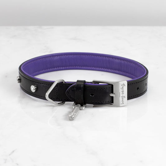 Buster + Punch RPA-02772 Hand Crafted - Medium  Dog Collar Black/Purple - Steel-0