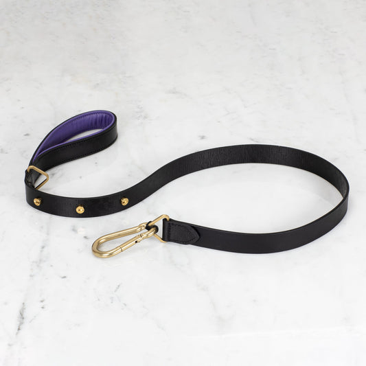 Buster + Punch RPA-02777 Hand Crafted - 15mm  Dog Lead Black/Purple - Brass-0