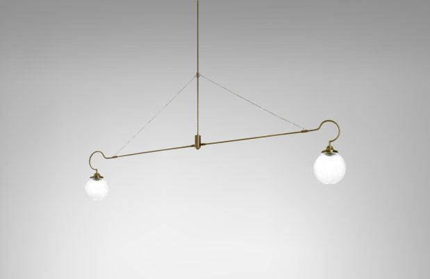 CTO Lighting Floren 2 Arm - DALI-B Pendant Light antique brass and ribbed glass-0