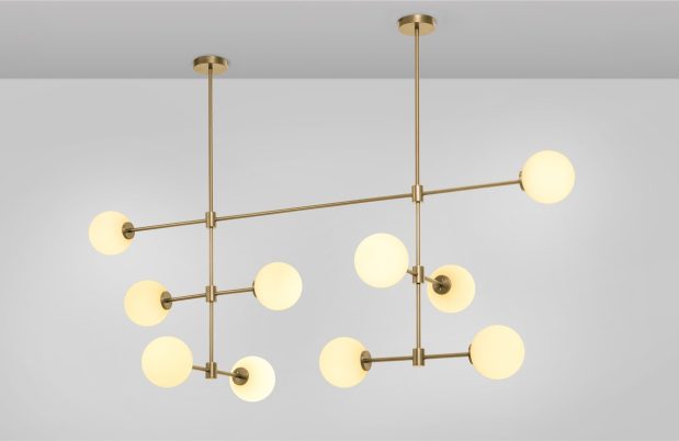 CTO Lighting Trevi - Multi 10 Pendant Light satin brass with matt opal glass-0