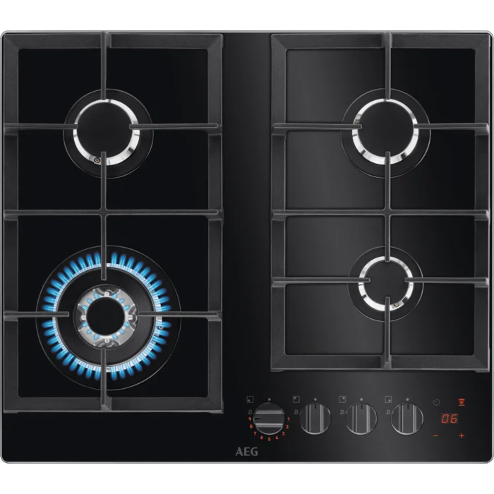 AEG HKB64450NB 60cm Gas Hob Black Glass