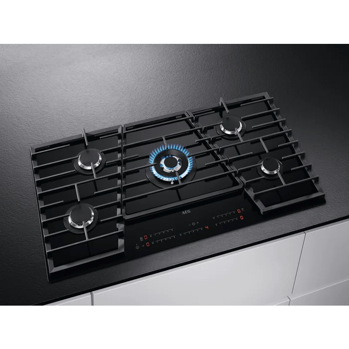 AEG HVB95450IB 90cm Gas Hob Black Glass - Araco Interiors