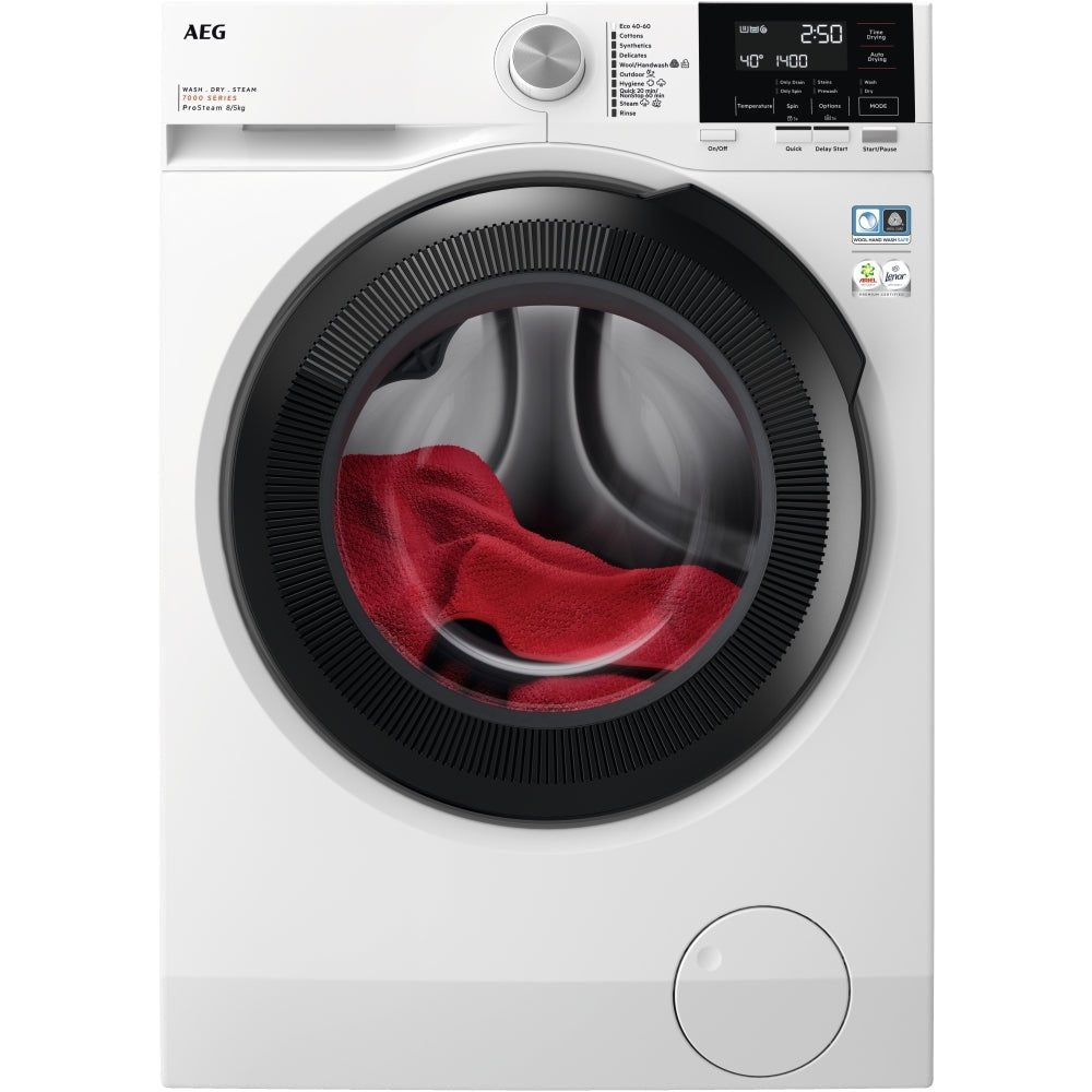 AEG LWR7185M4B 8kg/5kg Freestanding Washer Dryer White - Araco Interiors