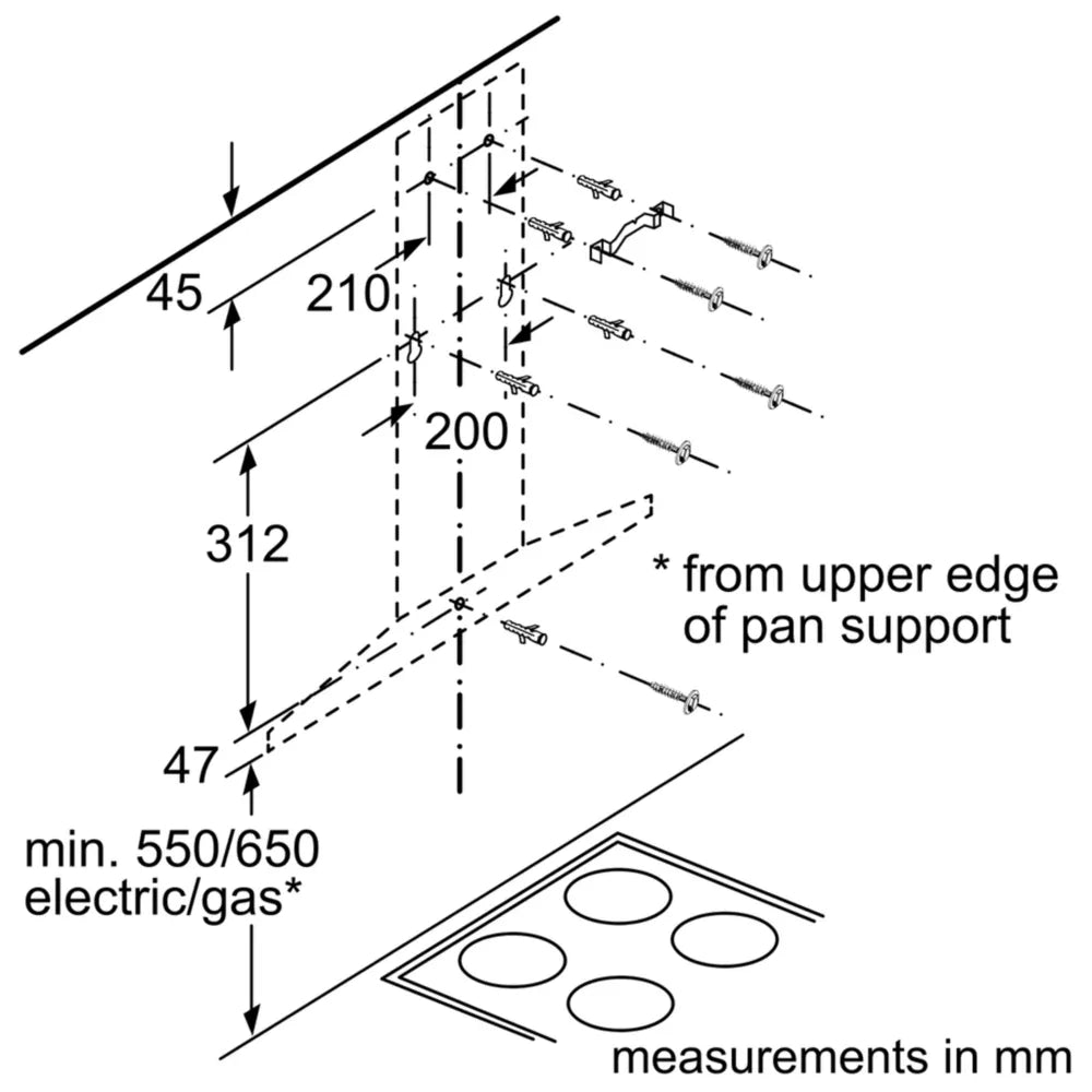 Bosch DWQ66DM50B Series 4 60cm Pyramid Hood Brushed steel - Araco Interiors