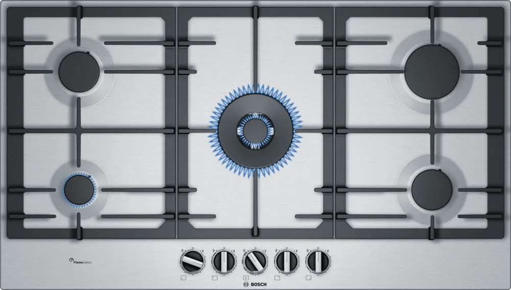Bosch PCR9A5B90 Series 6 90cm Gas Hob Brushed steel - Araco Interiors