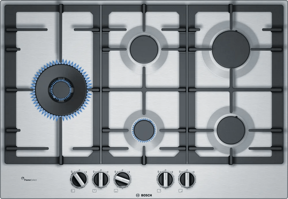 Bosch PCS7A5B90 Series 6 75cm Gas Hob Brushed steel - Araco Interiors