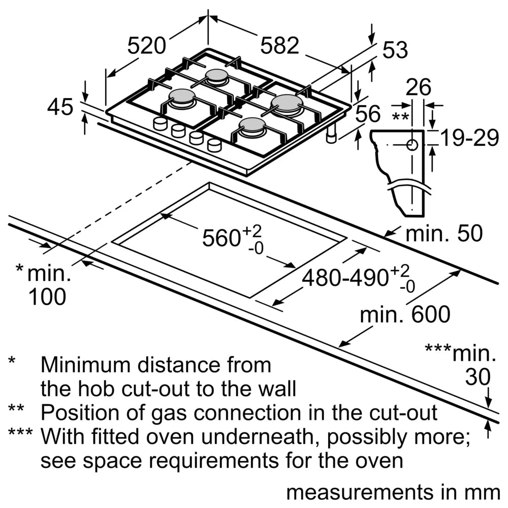 Bosch PGP6B5B90 Series 4 60cm Gas Hob Brushed steel - Araco Interiors