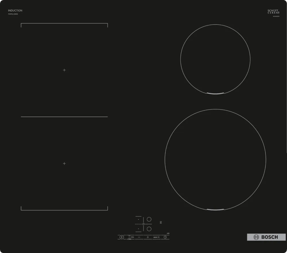 Bosch PWP611BB5B Series 4 60cm Plug & Play Induction Hob Black glass - Araco Interiors