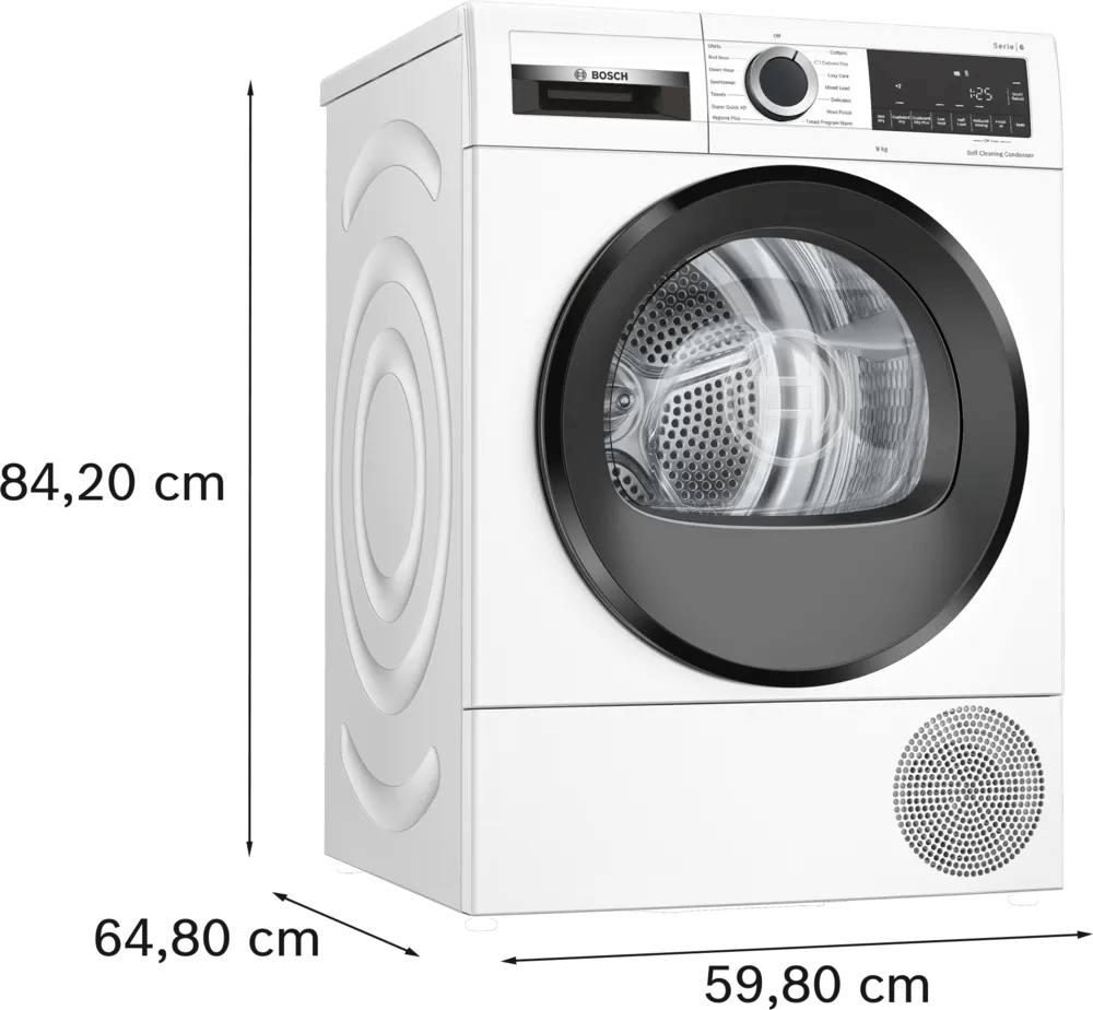 Bosch WQG245A0GB Series 6 Heat Pump 9kg Freestanding Tumble Dryer White - Araco Interiors