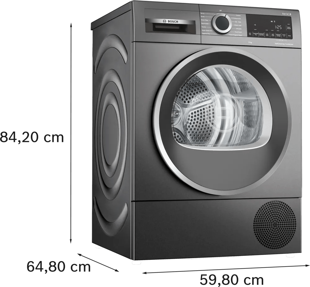 Bosch WQG245R9GB Series 6 Heat Pump 9kg Freestanding Tumble Dryer Graphite - Araco Interiors