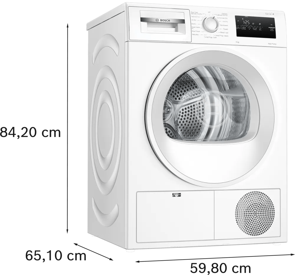 Bosch WTH85225GB Series 4 Heat Pump 8kg Freestanding Tumble Dryer White - Araco Interiors