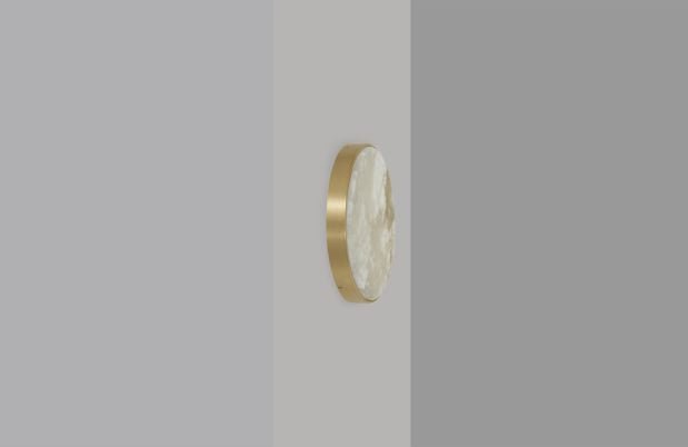 CTO Lighting Anvers Flush - Medium Wall Light satin brass with honed alabaster - Araco Interiors