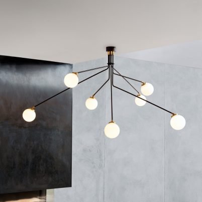 CTO Lighting Array Pendant - Large Ceiling Light bronze with bronze details and shiny opal glass - Araco Interiors