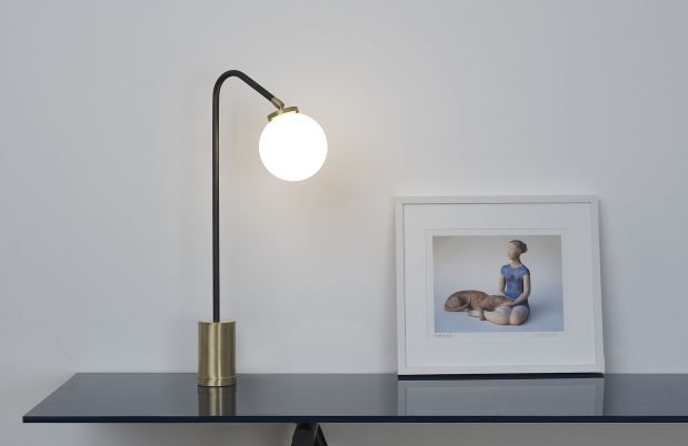 CTO Lighting Array Single Table Lamp bronze with bronze details and shiny opal glass - 5 amp plug - Araco Interiors