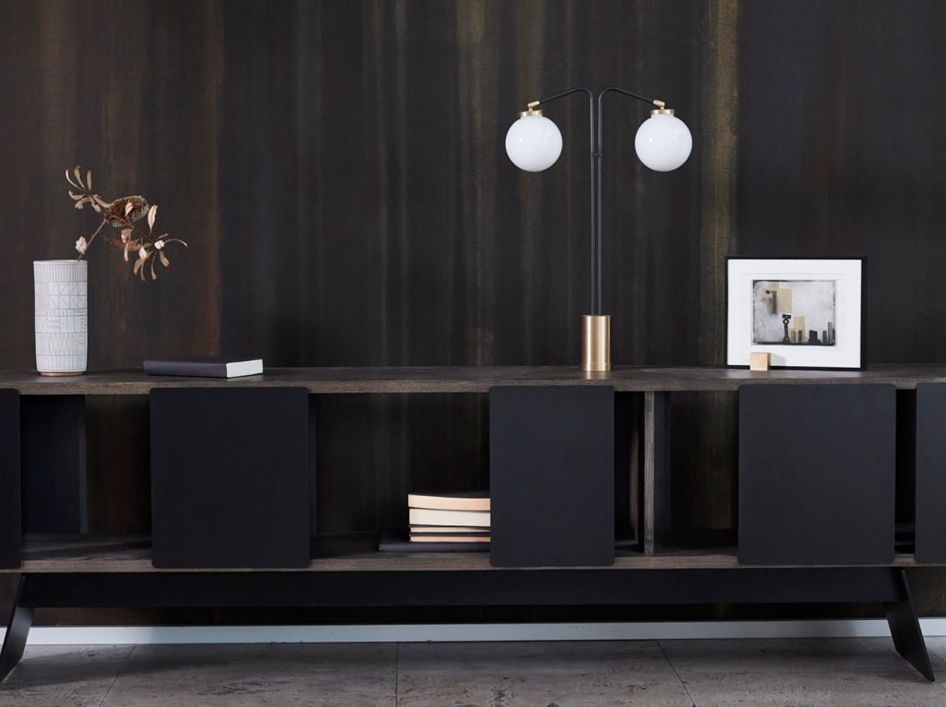 CTO Lighting Array Twin Table Lamp bronze with bronze details and shiny opal glass - 5 amp plug - Araco Interiors