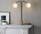 CTO Lighting Array Twin Table Lamp bronze with satin brass details and shiny opal glass - 5 amp plug - Araco Interiors