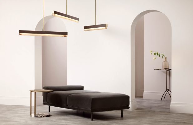 CTO Lighting Artes 1200 Pendant Light bronze with bronze details and honed alabaster - Araco Interiors