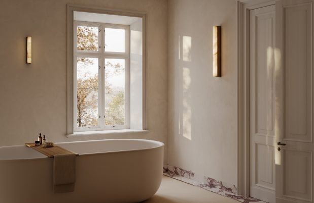 CTO Lighting Artes 600 - IP44 - DALI - A Wall Light bronze with bronze details and honed alabaster - Araco Interiors