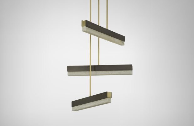 CTO Lighting Artes Collective 600 Pendant Light antique bronze with antique bronze details and honed alabaster - Araco Interiors