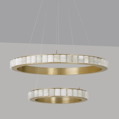 CTO Lighting Avalon Halo - Ceiling Mounting Plate Chandelier satin brass with honed alabaster - Araco Interiors