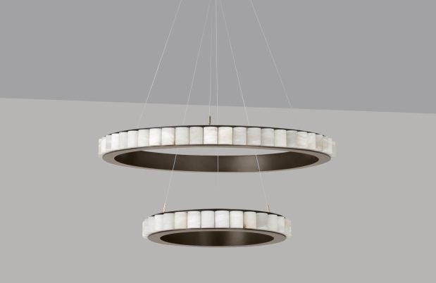 CTO Lighting Avalon Halo - Ceiling Mounting Plate - DALI - A Chandelier bronze with honed alabaster - Araco Interiors