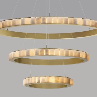 CTO Lighting Avalon Triple - Ceiling Mounting Plate Chandelier satin brass with honed alabaster - Araco Interiors