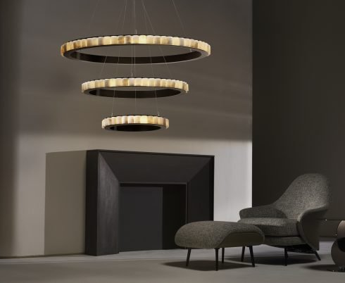 CTO Lighting Avalon Triple - Ceiling Mounting Plate - DALI - A Chandelier bronze with honed alabaster - Araco Interiors