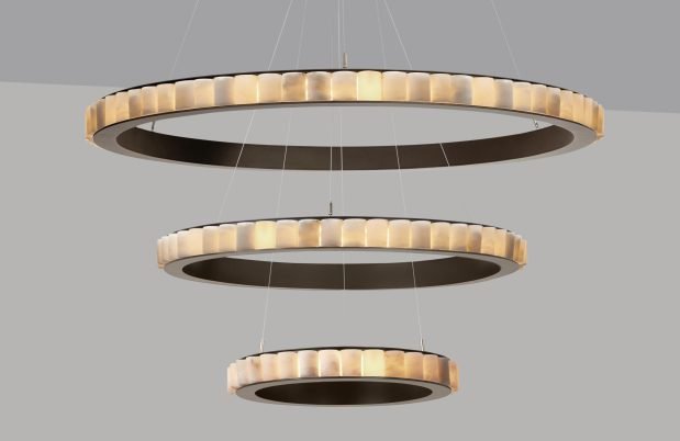 CTO Lighting Avalon Triple - Ceiling Rose Chandelier bronze finish with honed alabaster - Araco Interiors