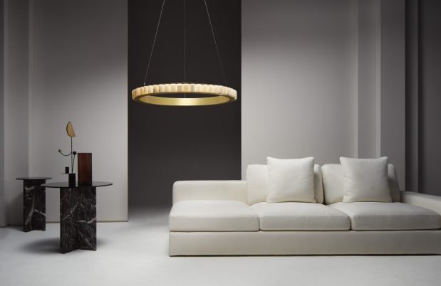 CTO Lighting Avalon X - Large - Ceiling Rose Chandelier satin brass with honed alabaster - Araco Interiors