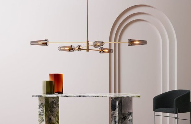 CTO Lighting Axis Large Pendant Light satin brass with smoked glass - Araco Interiors