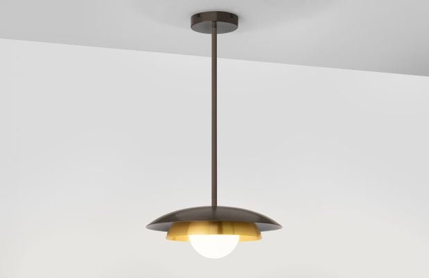 CTO Lighting Carapace - Rod Pendant Light bronze with shiny opal glass - Araco Interiors