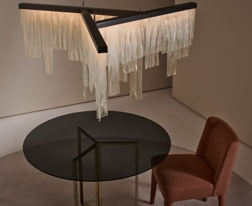 CTO Lighting Cascata - Ceiling Mounting Plate Chandelier polished nickel with wavy kiln glass - Araco Interiors