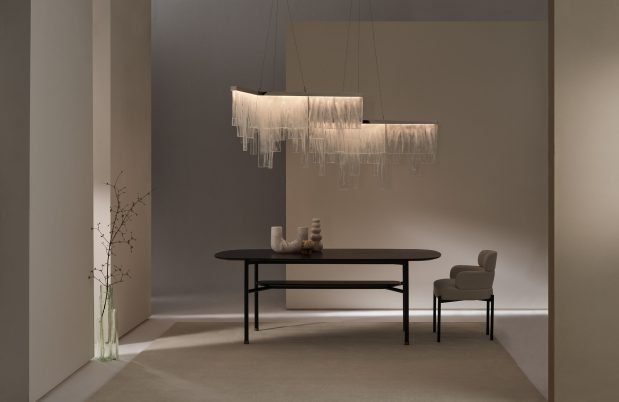 CTO Lighting Cascata - Ceiling Rose Chandelier bronze with wavy kiln glass - Araco Interiors