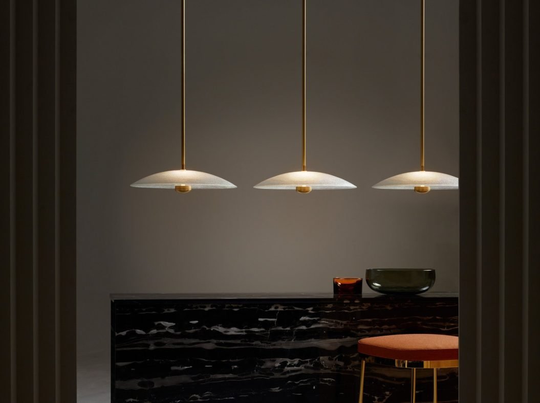 CTO Lighting Cielo Large DALI - A Pendant Light satin brass with fritted glass - Araco Interiors