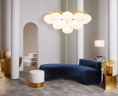 CTO Lighting Cloudesley Large Chandelier satin brass with matt opal glass - Araco Interiors