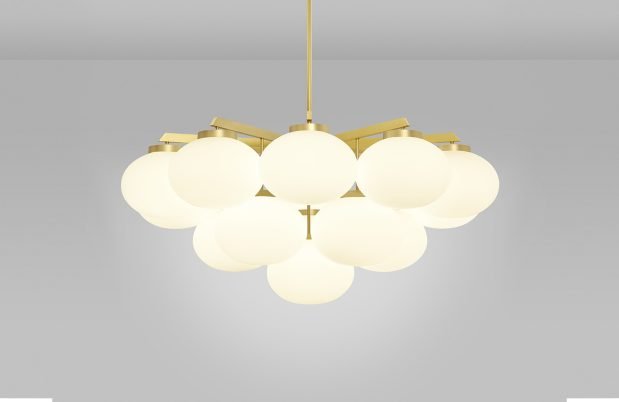 CTO Lighting Cloudesley Large - DALI - A Chandelier satin brass with matt opal glass - Araco Interiors