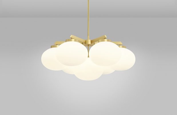 CTO Lighting Cloudesley Medium - DALI - A Chandelier satin brass with matt opal glass - Araco Interiors