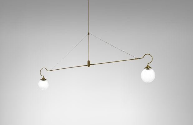 CTO Lighting Floren 2 Arm - DALI - B Pendant Light antique brass and ribbed glass - Araco Interiors
