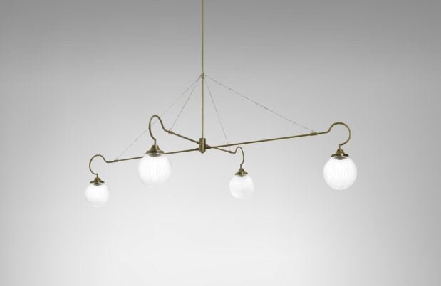CTO Lighting Floren 4 Arm - DALI - A Pendant Light antique brass and ribbed glass - Araco Interiors