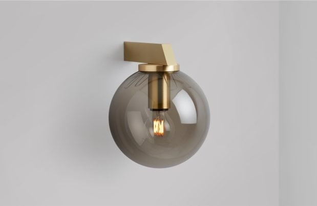 CTO Lighting Gaia - Flush - DALI - A Wall Light satin brass with smoked glass - Araco Interiors