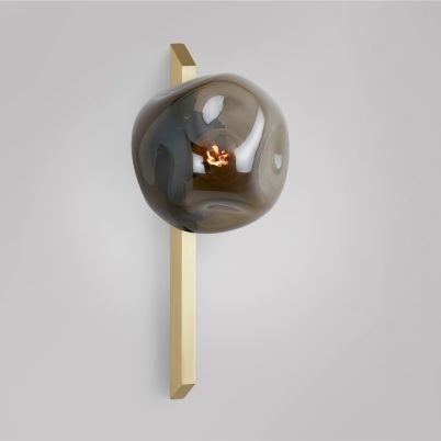 CTO Lighting Gaia - Tall - Flush Wall Light satin brass with smoked hand formed glass - Araco Interiors