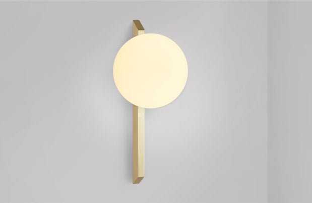 CTO Lighting Gaia - Tall - Plate Wall Light satin brass with matt opal glass - Araco Interiors