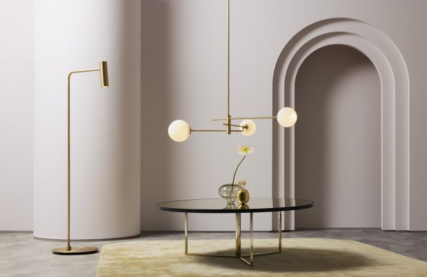 CTO Lighting Heron Floor Lamp bronze/calacatta viola - 5 amp plug - Araco Interiors