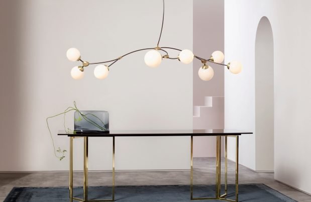 CTO Lighting Ivy - 8 - DALI - A Pendant Light bronze with satin brass details and shiny opal glass - Araco Interiors