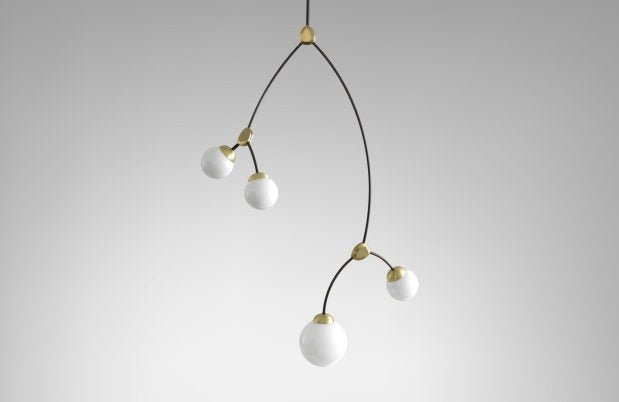 CTO Lighting Ivy - Vertical 4 - DALI - A Pendant Light bronze with satin brass details and shiny opal glass - Araco Interiors
