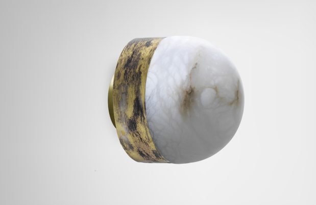 CTO Lighting Lucid 200 - Flush - DALI - A Wall Light silvered oxidised brass with honed alabaster - Araco Interiors